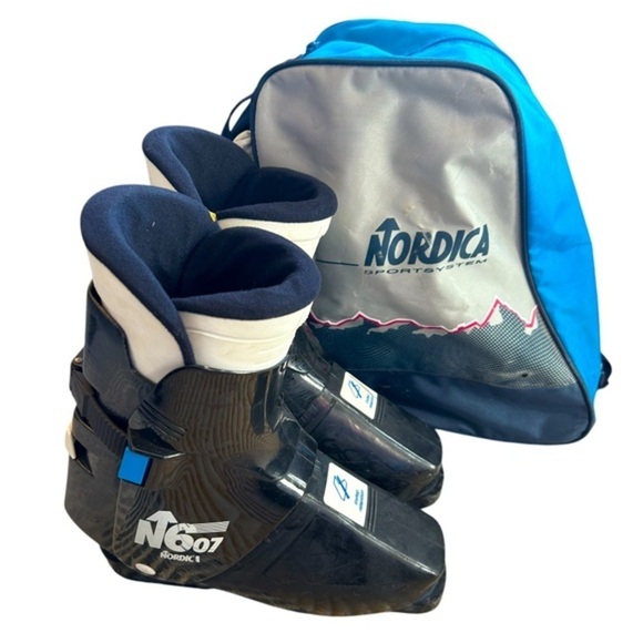 RETRO NORDICA N607 SKI BINDINGS + CARRY BAG, BLACK & WHITE, WOMENS SIZE 9-10 - Picture 2 of 11